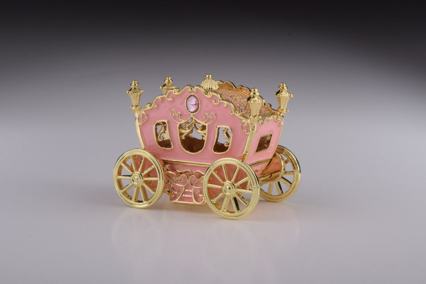 Golden Pink Carriage - Handcrafted Enamel Trinket Box Orchid Menoetius
