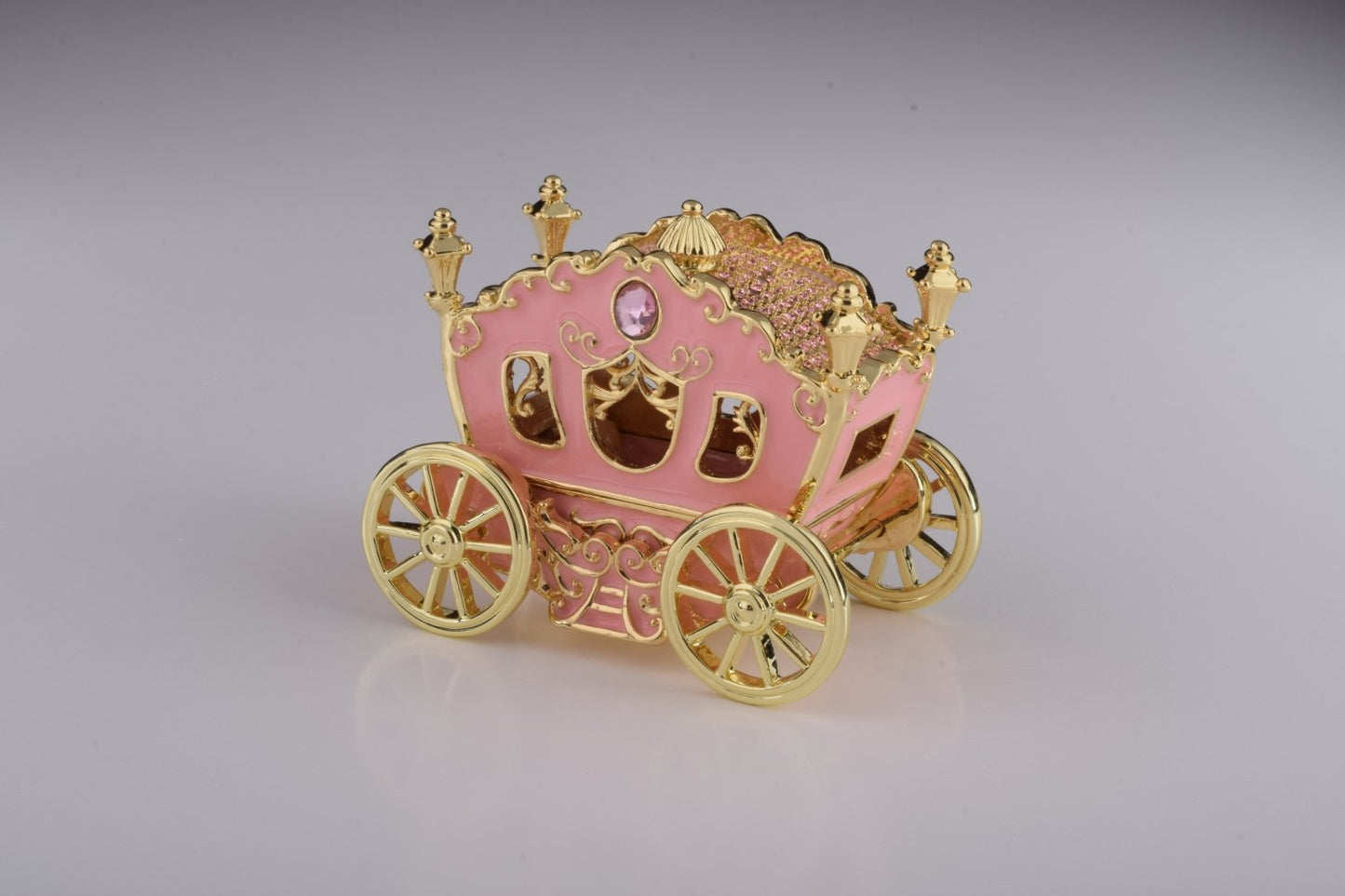 Golden Pink Carriage - Handcrafted Enamel Trinket Box Orchid Menoetius