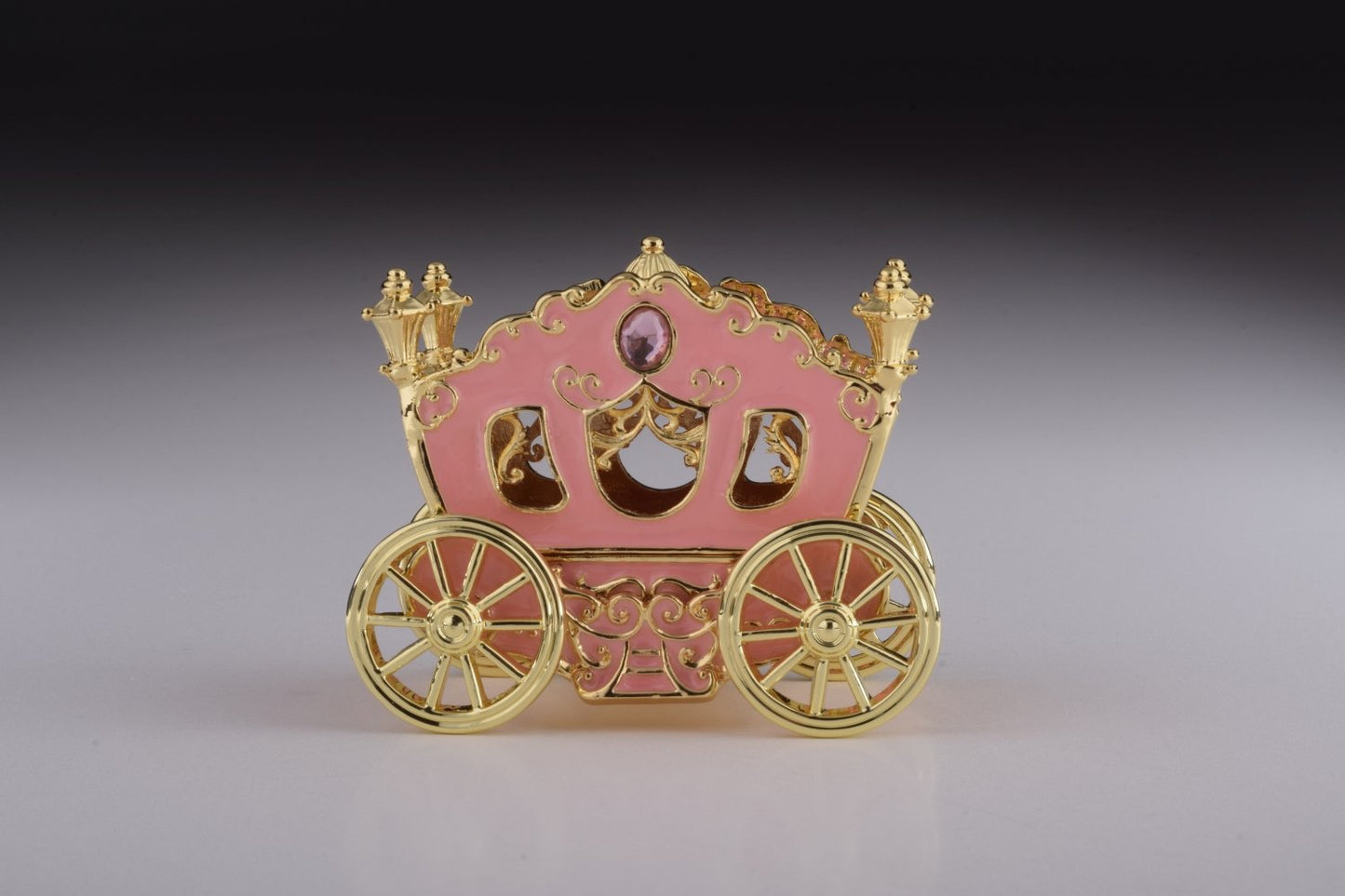 Golden Pink Carriage - Handcrafted Enamel Trinket Box Orchid Menoetius