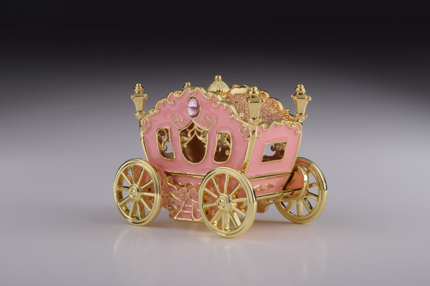 Golden Pink Carriage - Handcrafted Enamel Trinket Box Orchid Menoetius