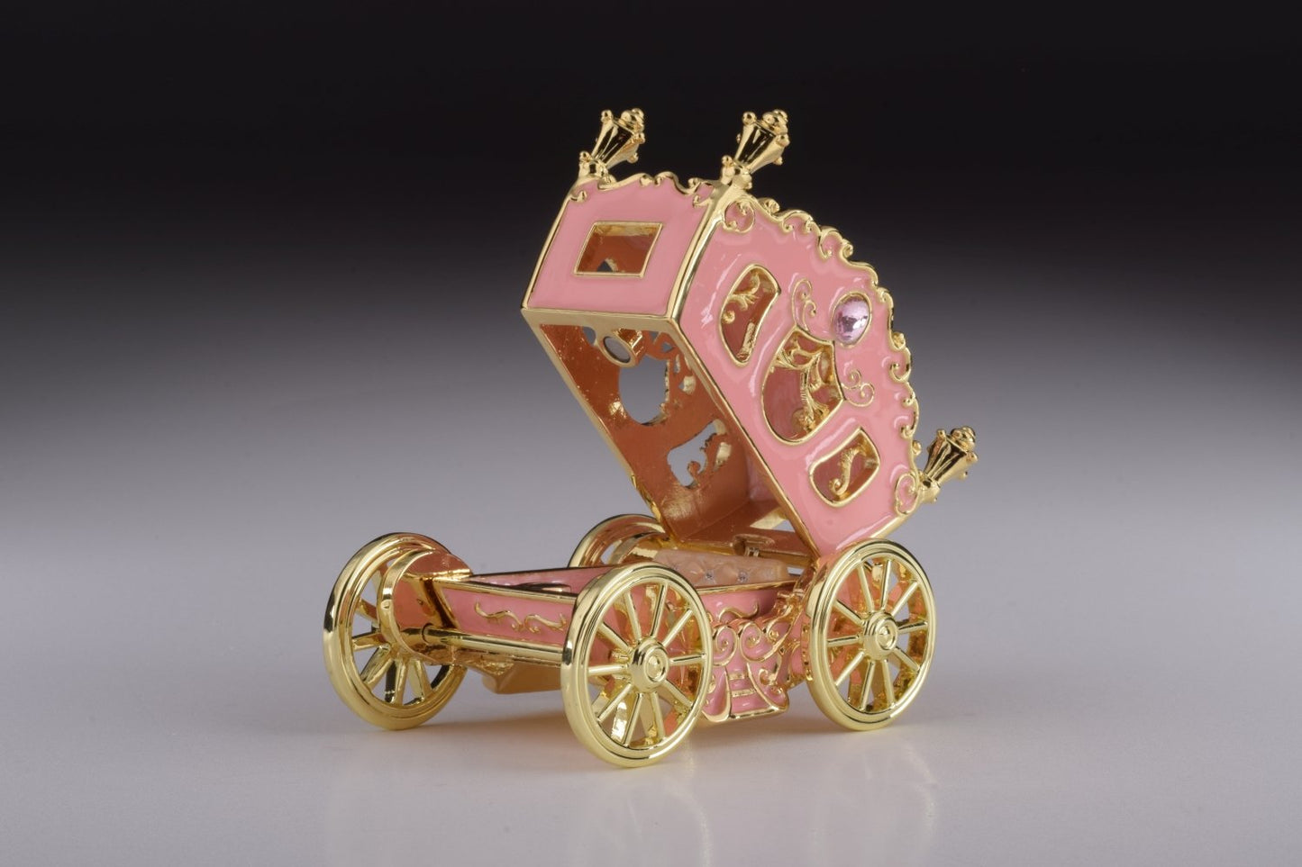 Golden Pink Carriage - Handcrafted Enamel Trinket Box Orchid Menoetius