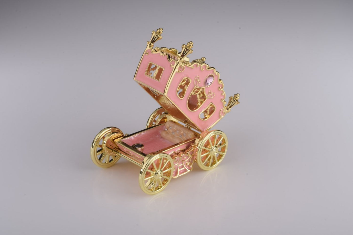 Golden Pink Carriage - Handcrafted Enamel Trinket Box Orchid Menoetius
