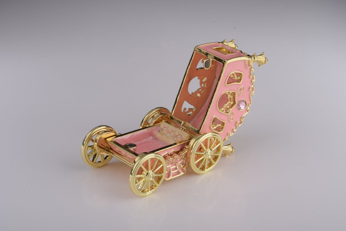 Golden Pink Carriage - Handcrafted Enamel Trinket Box Orchid Menoetius