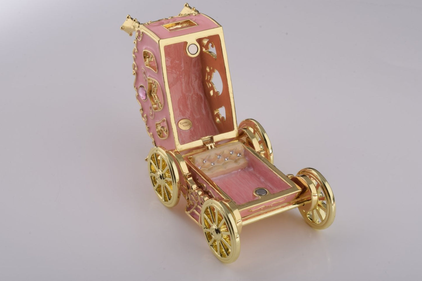 Golden Pink Carriage - Handcrafted Enamel Trinket Box Orchid Menoetius