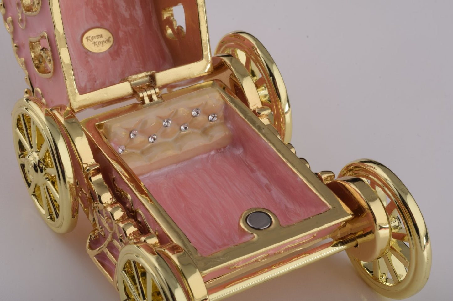 Golden Pink Carriage - Handcrafted Enamel Trinket Box Orchid Menoetius