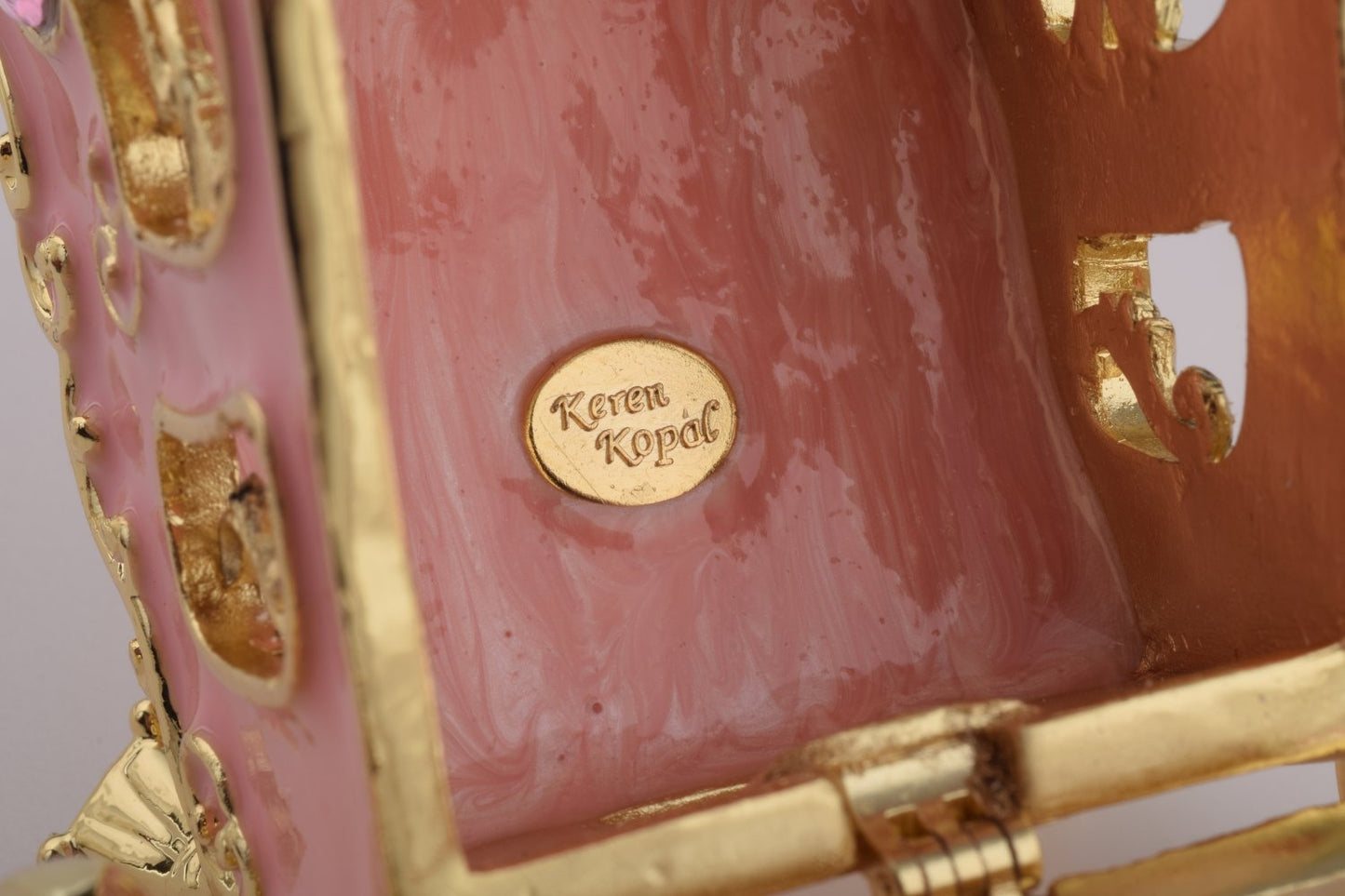 Golden Pink Carriage - Handcrafted Enamel Trinket Box Orchid Menoetius