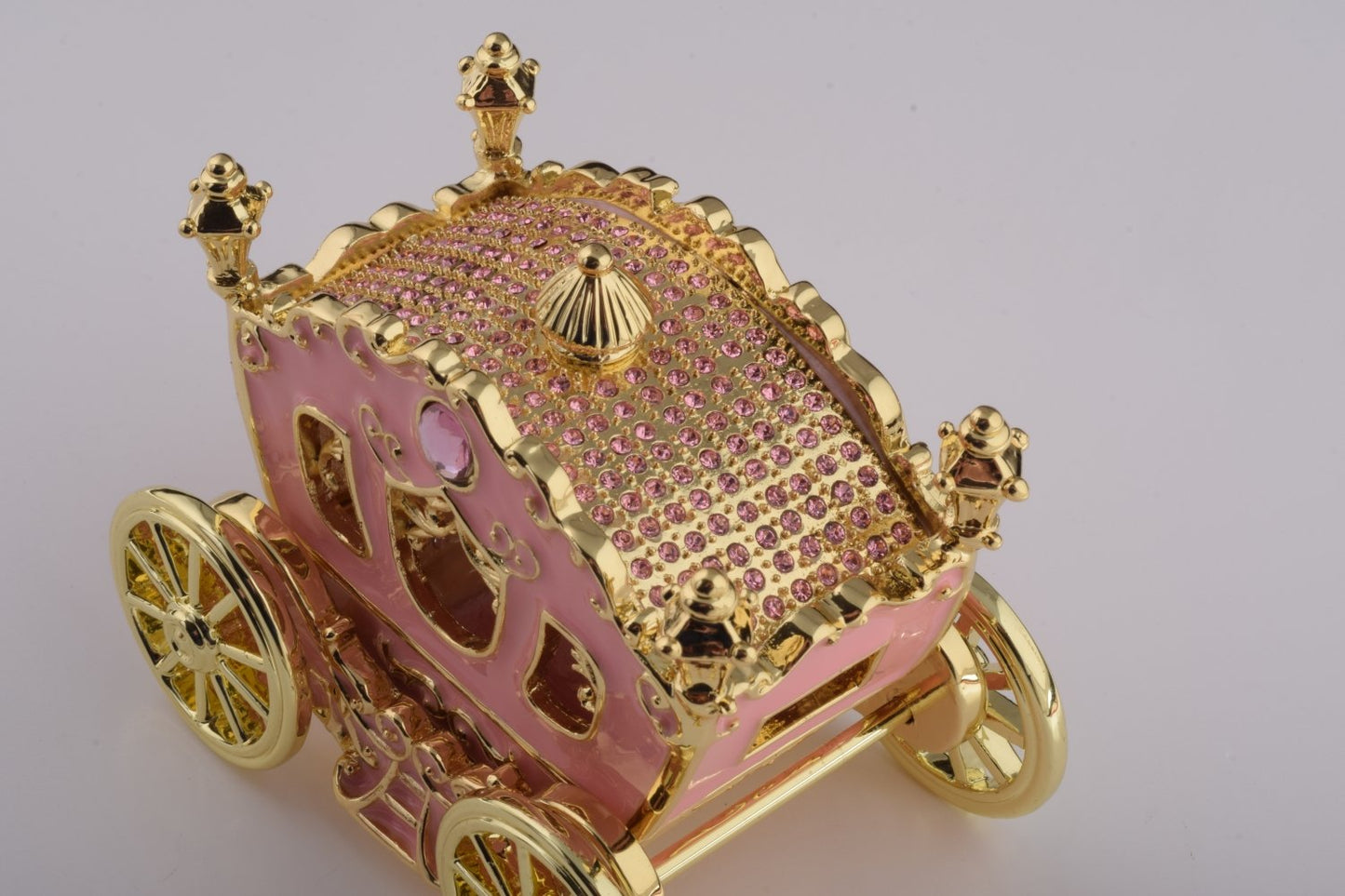 Golden Pink Carriage - Handcrafted Enamel Trinket Box Orchid Menoetius