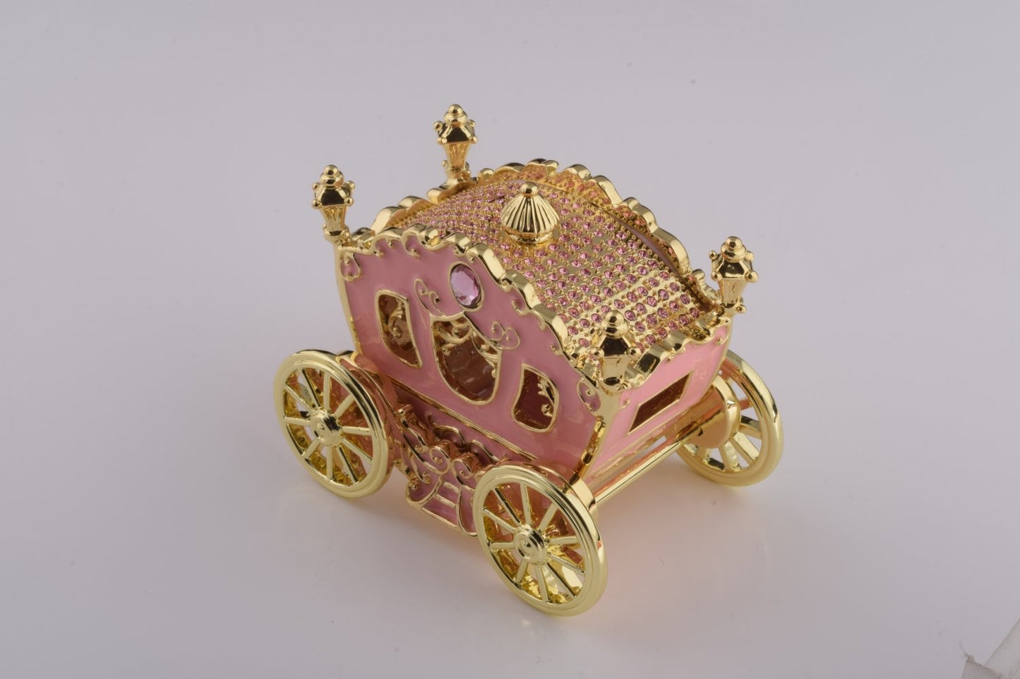 Golden Pink Carriage - Handcrafted Enamel Trinket Box Orchid Menoetius