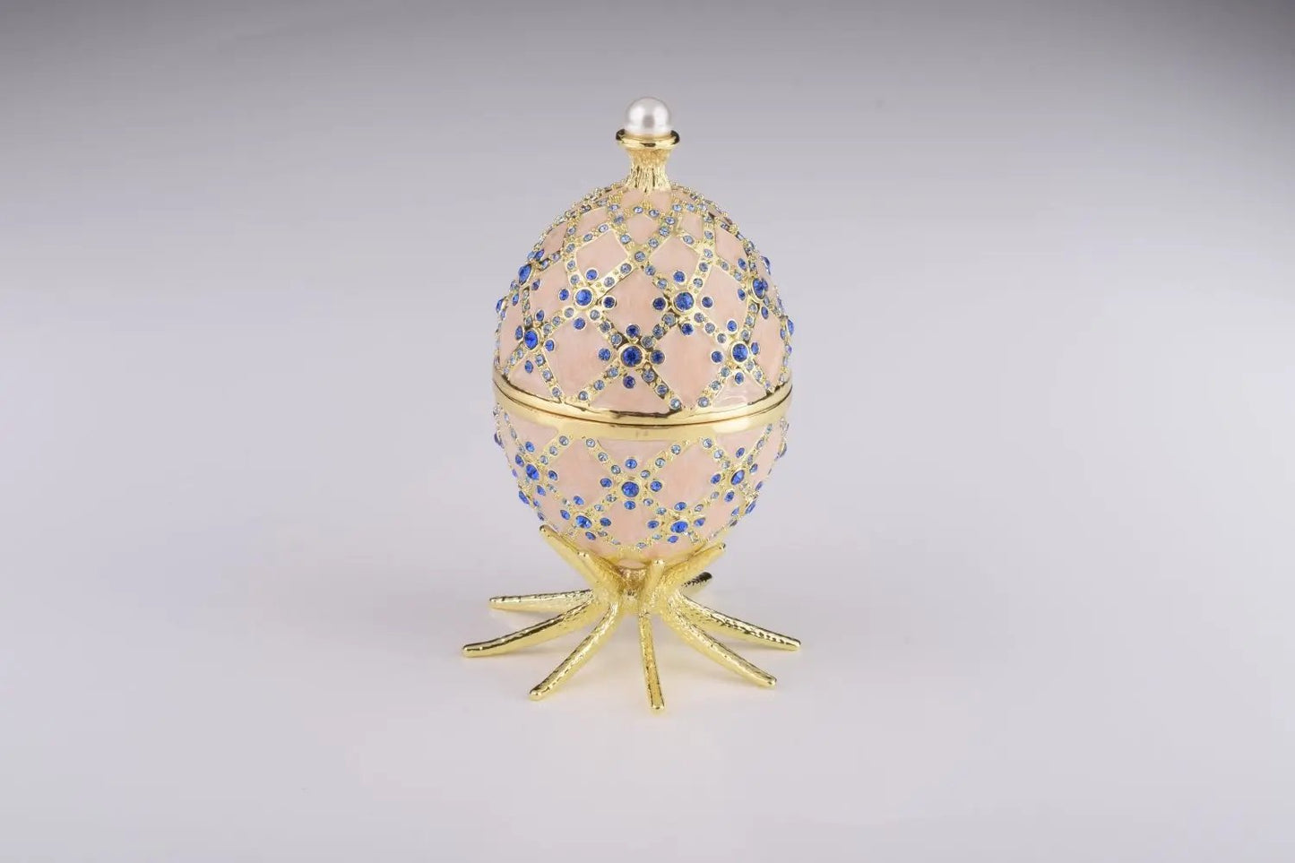 Pink Faberge Egg with Clock - Luxury Handcrafted Crystal Ornament Orchid Menoetius
