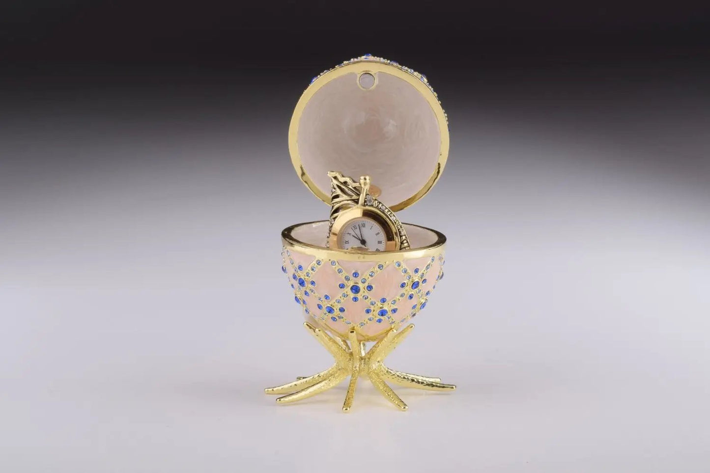 Pink Faberge Egg with Clock - Luxury Handcrafted Crystal Ornament Orchid Menoetius