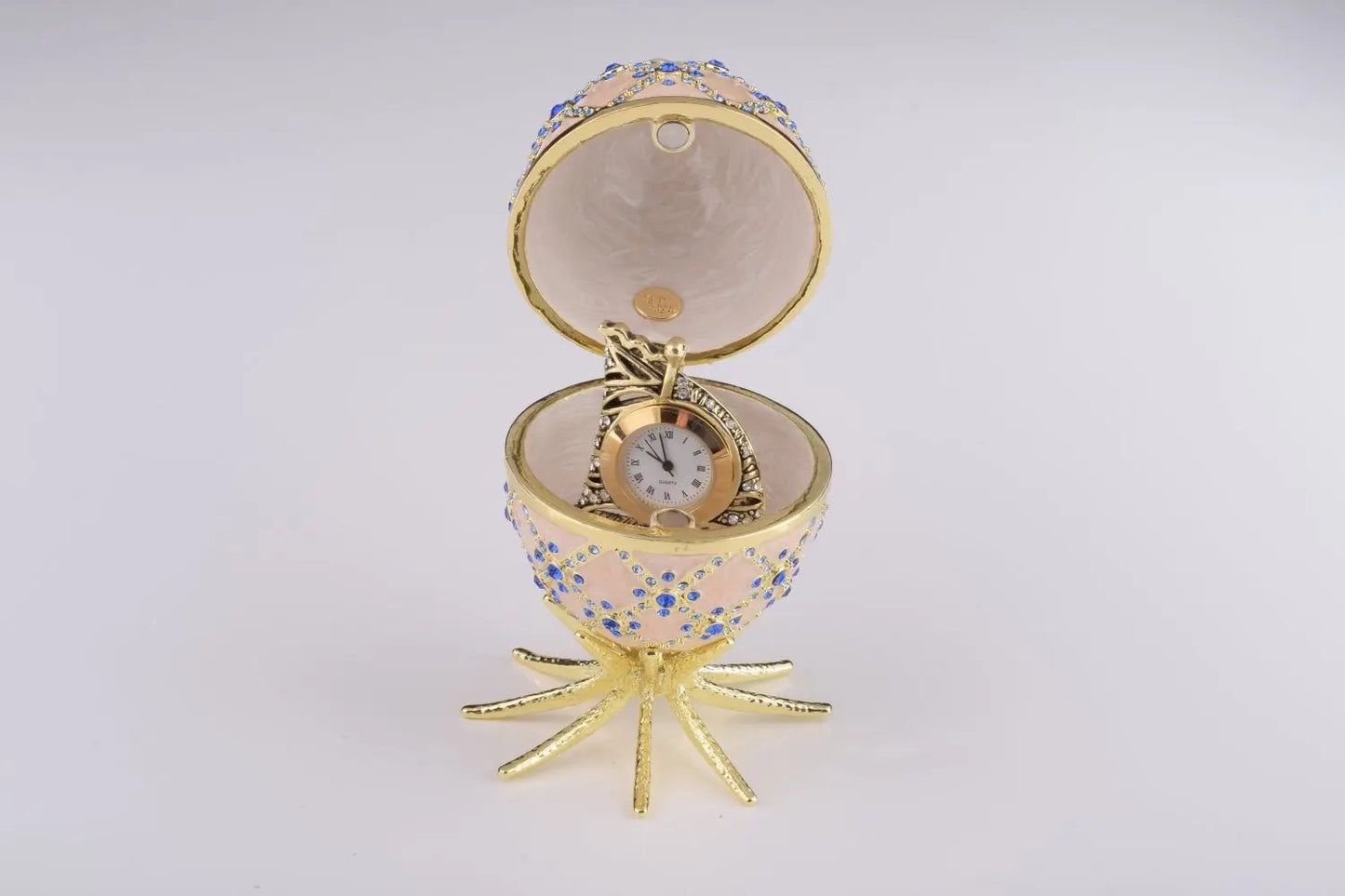 Pink Faberge Egg with Clock - Luxury Handcrafted Crystal Ornament Orchid Menoetius