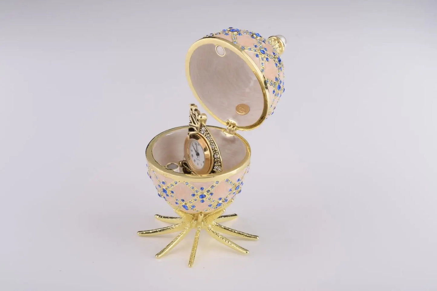 Pink Faberge Egg with Clock - Luxury Handcrafted Crystal Ornament Orchid Menoetius