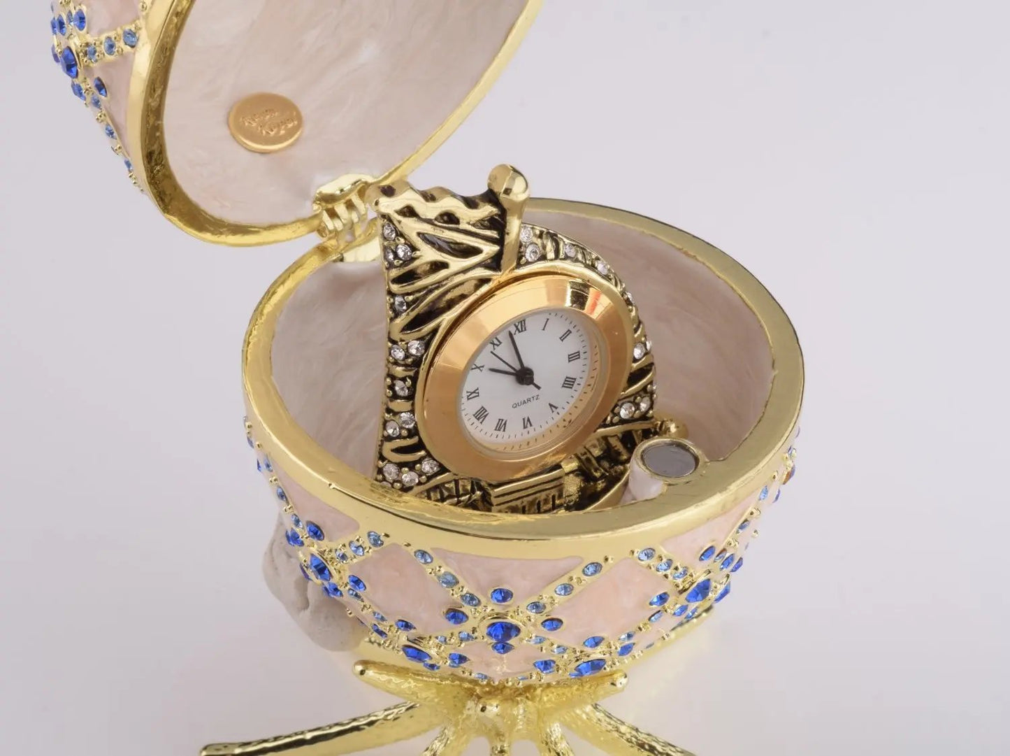 Pink Faberge Egg with Clock - Luxury Handcrafted Crystal Ornament Orchid Menoetius