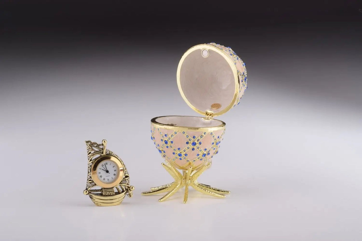 Pink Faberge Egg with Clock - Luxury Handcrafted Crystal Ornament Orchid Menoetius