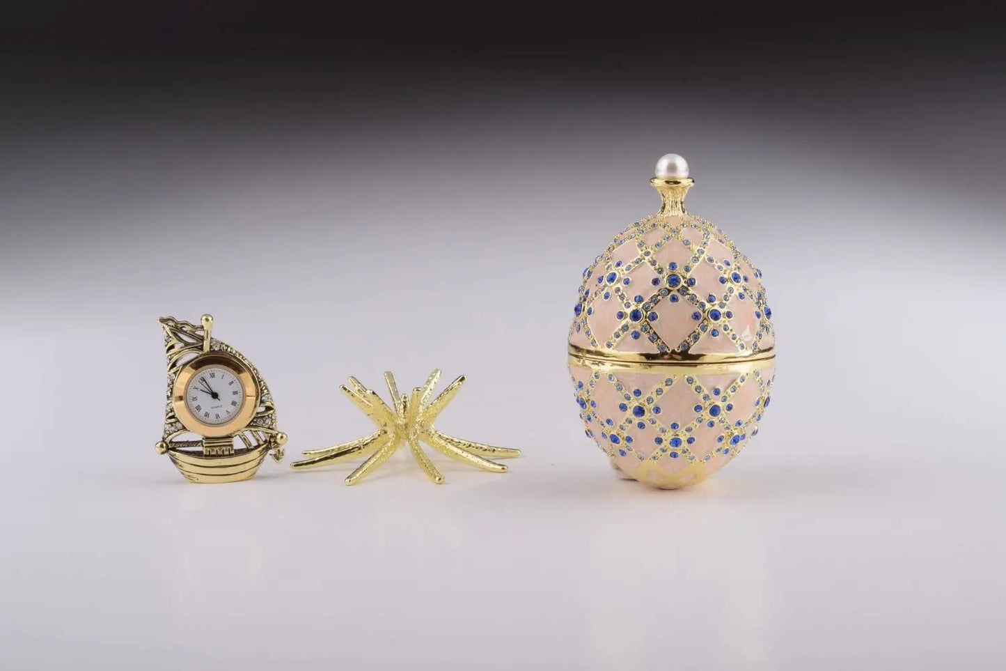 Pink Faberge Egg with Clock - Luxury Handcrafted Crystal Ornament Orchid Menoetius