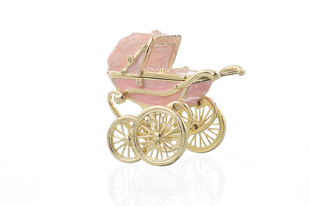 Pink Baby Carriage - Handcrafted Enamel Keepsake Box Orchid Menoetius