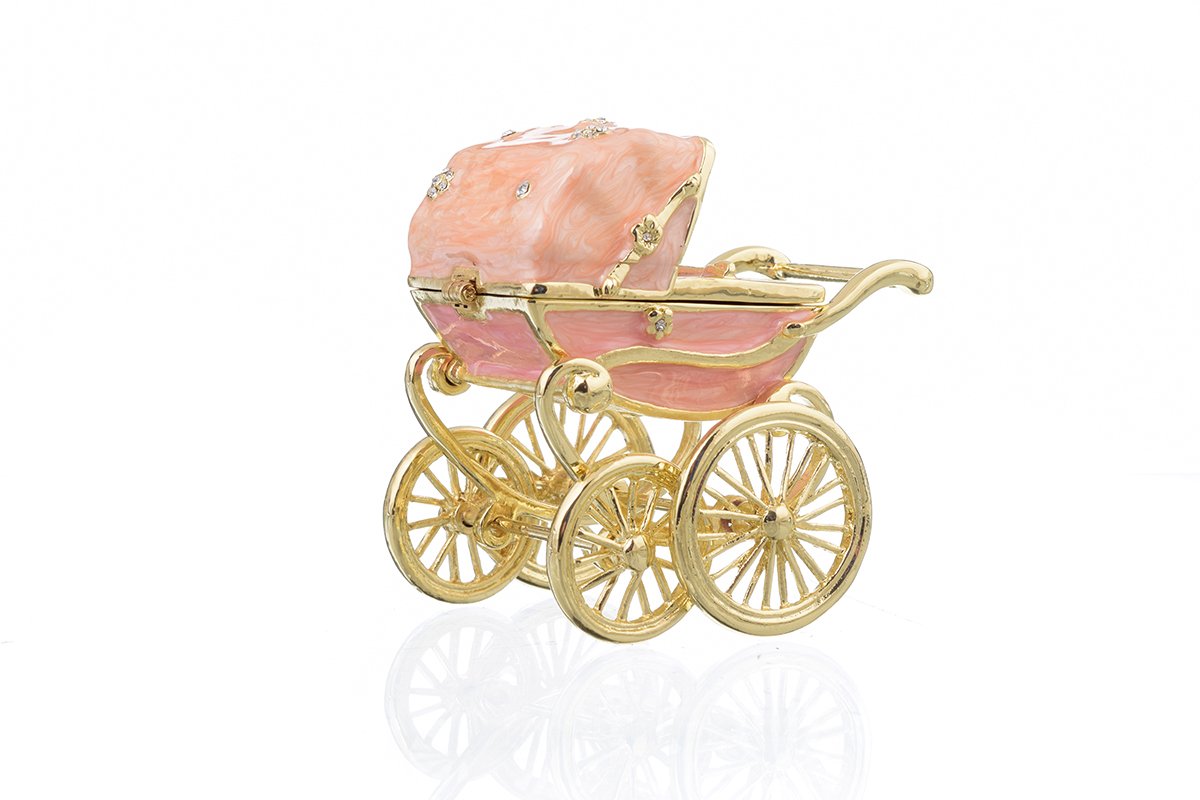 Pink Baby Carriage - Handcrafted Enamel Keepsake Box Orchid Menoetius