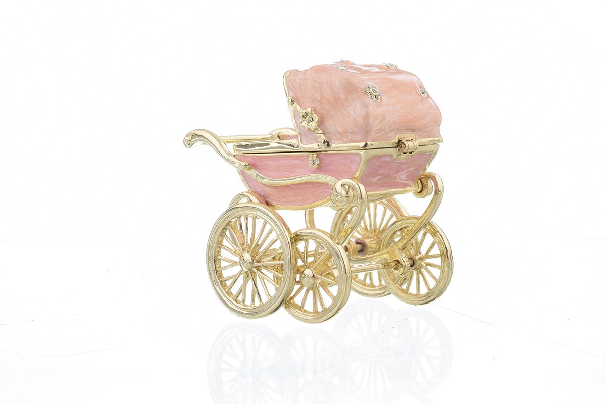 Pink Baby Carriage - Handcrafted Enamel Keepsake Box Orchid Menoetius