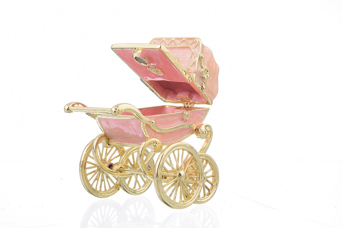 Pink Baby Carriage - Handcrafted Enamel Keepsake Box Orchid Menoetius