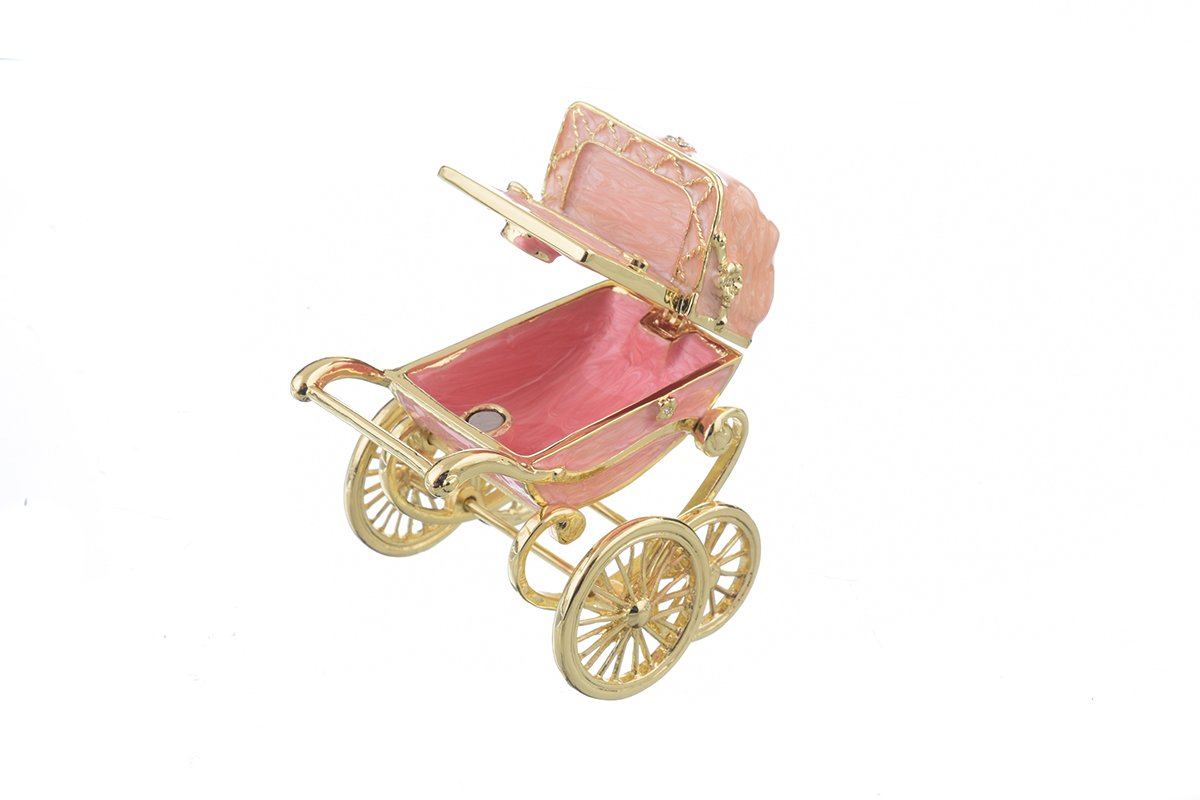 Pink Baby Carriage - Handcrafted Enamel Keepsake Box Orchid Menoetius