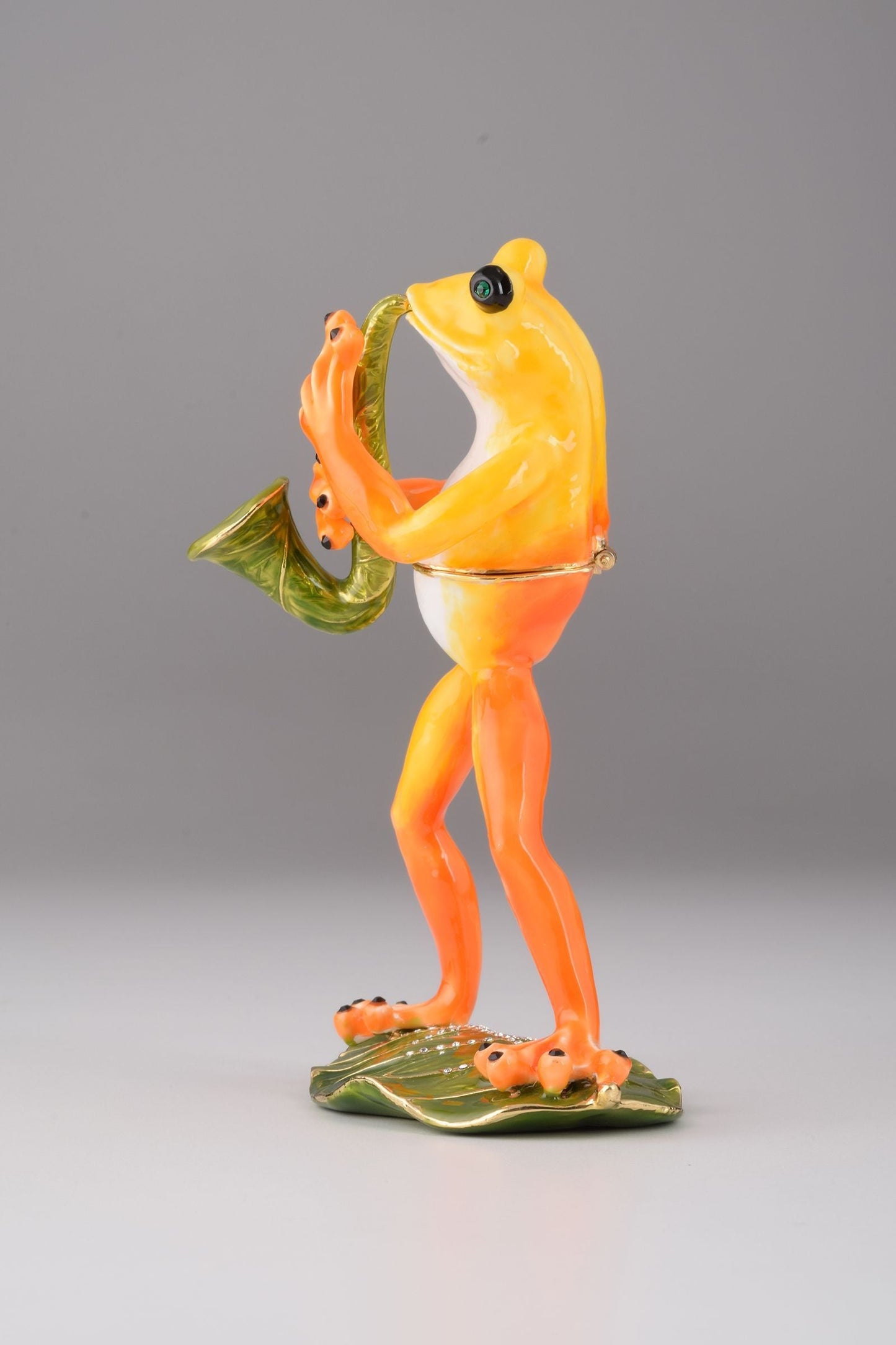 Frog Playing a Saxophone - Handcrafted Enamel Musician Figurine Orchid Menoetius