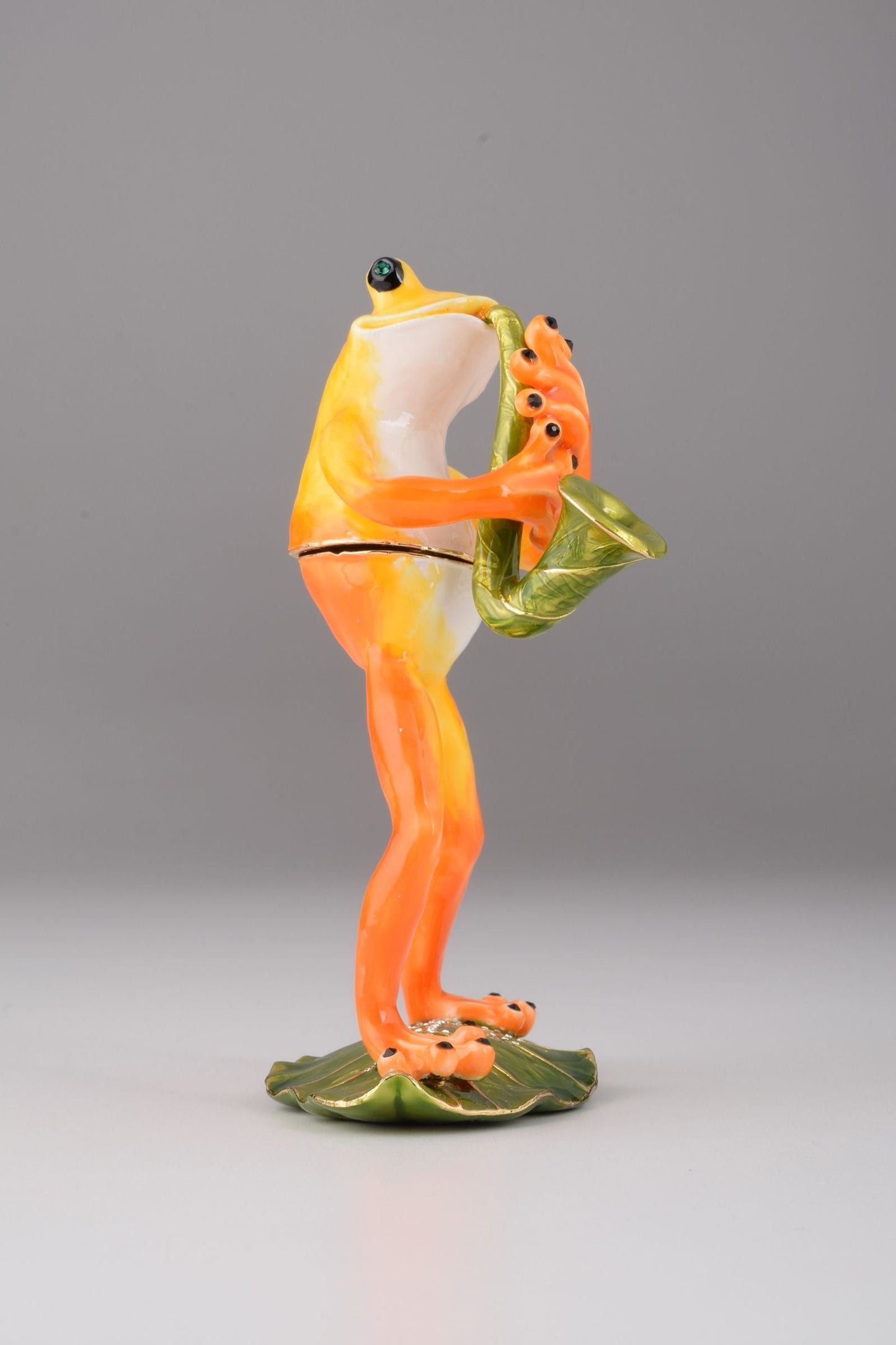 Frog Playing a Saxophone - Handcrafted Enamel Musician Figurine Orchid Menoetius