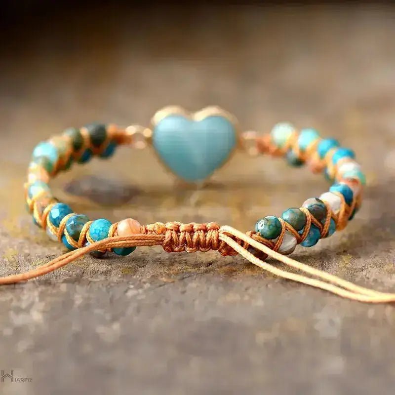 Amazonite Heart Charm Macrame Bracelet Copper Pallas