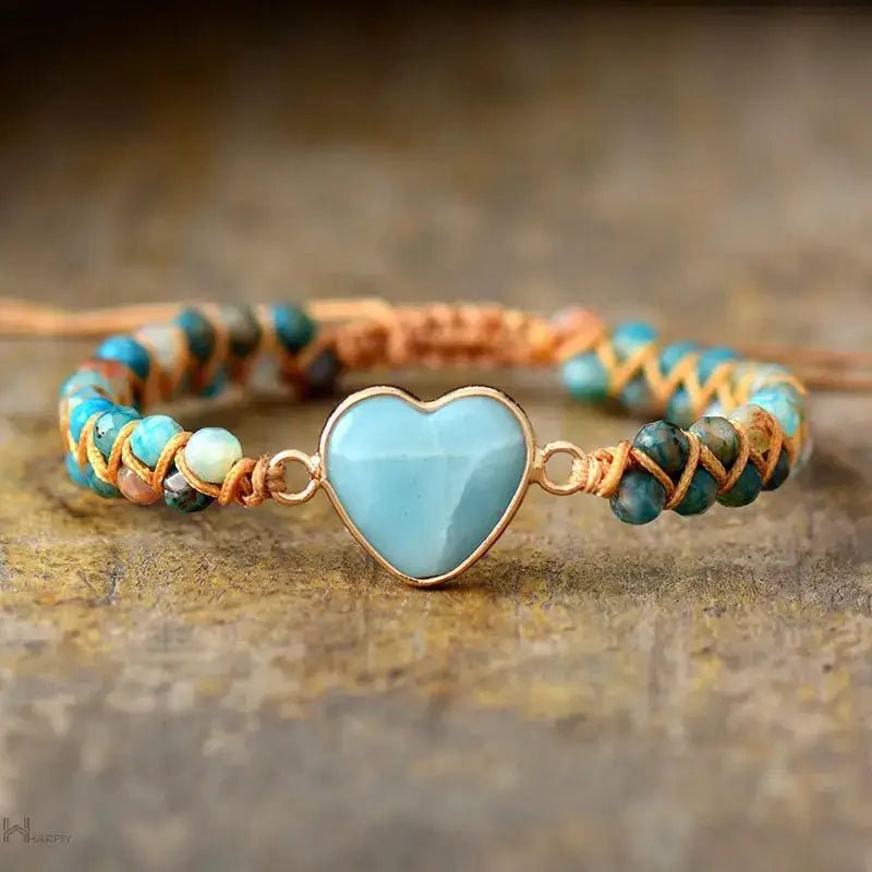 Amazonite Heart Charm Macrame Bracelet Copper Pallas