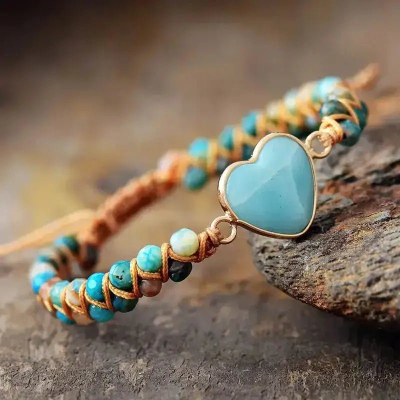 Amazonite Heart Charm Macrame Bracelet Copper Pallas