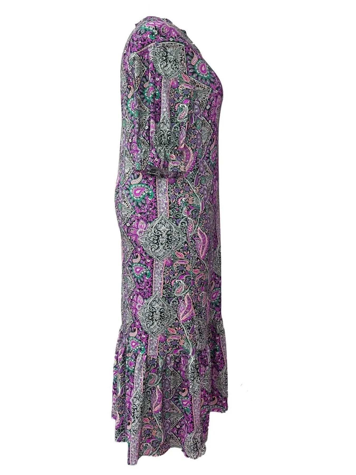 Paisley Print Ruffle Midi Dress - Plus Size Boho Style Crimson Medea