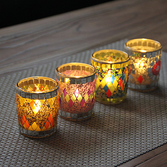 Handmade Mosaic Glass Candle Holders for Tealight & Votive Candles Fuchsia Molly