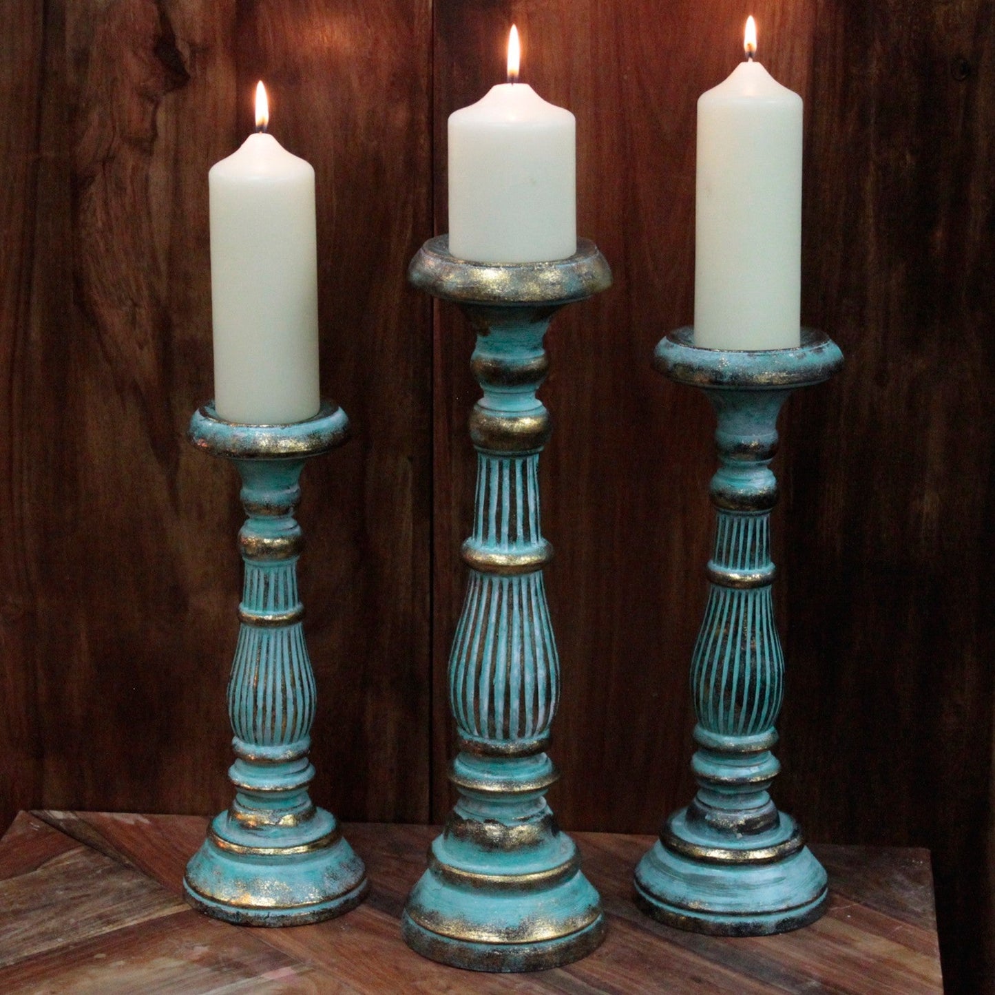 Vintage Candle Stands Turquoise Copper Pallas