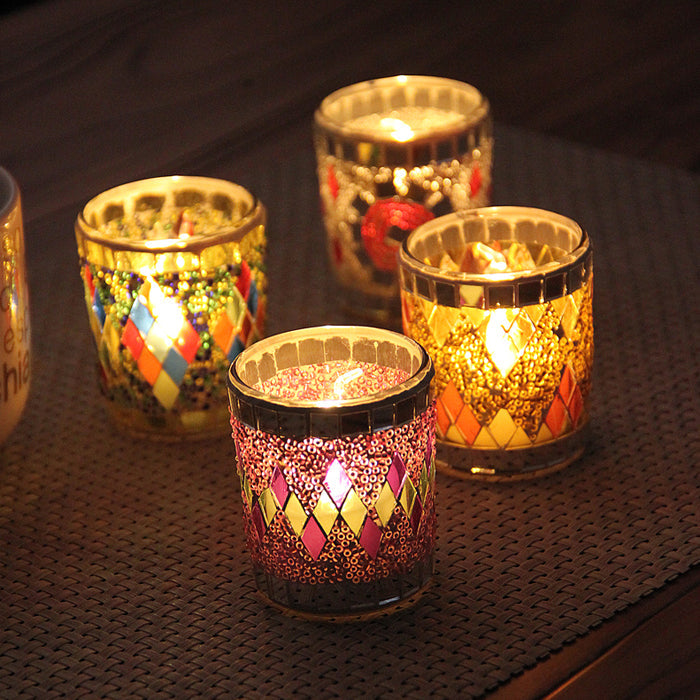 Handmade Mosaic Glass Candle Holders for Tealight & Votive Candles Fuchsia Molly