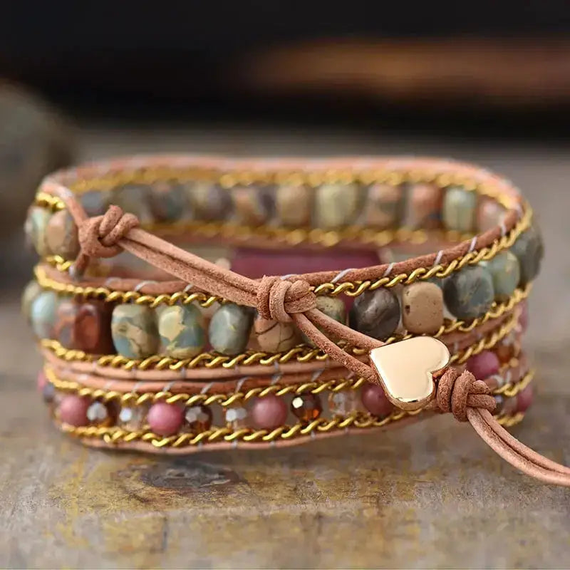 Rhodonite Heart Wrap Bracelet Copper Pallas