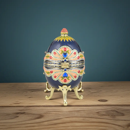 Blue Colorful Russian Faberge Style Egg Decorated Orchid Menoetius