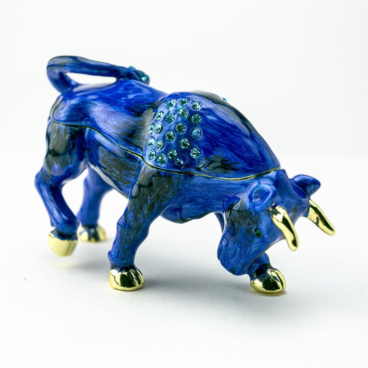Blue Bull Figurine - Handcrafted Decorative Box Orchid Menoetius