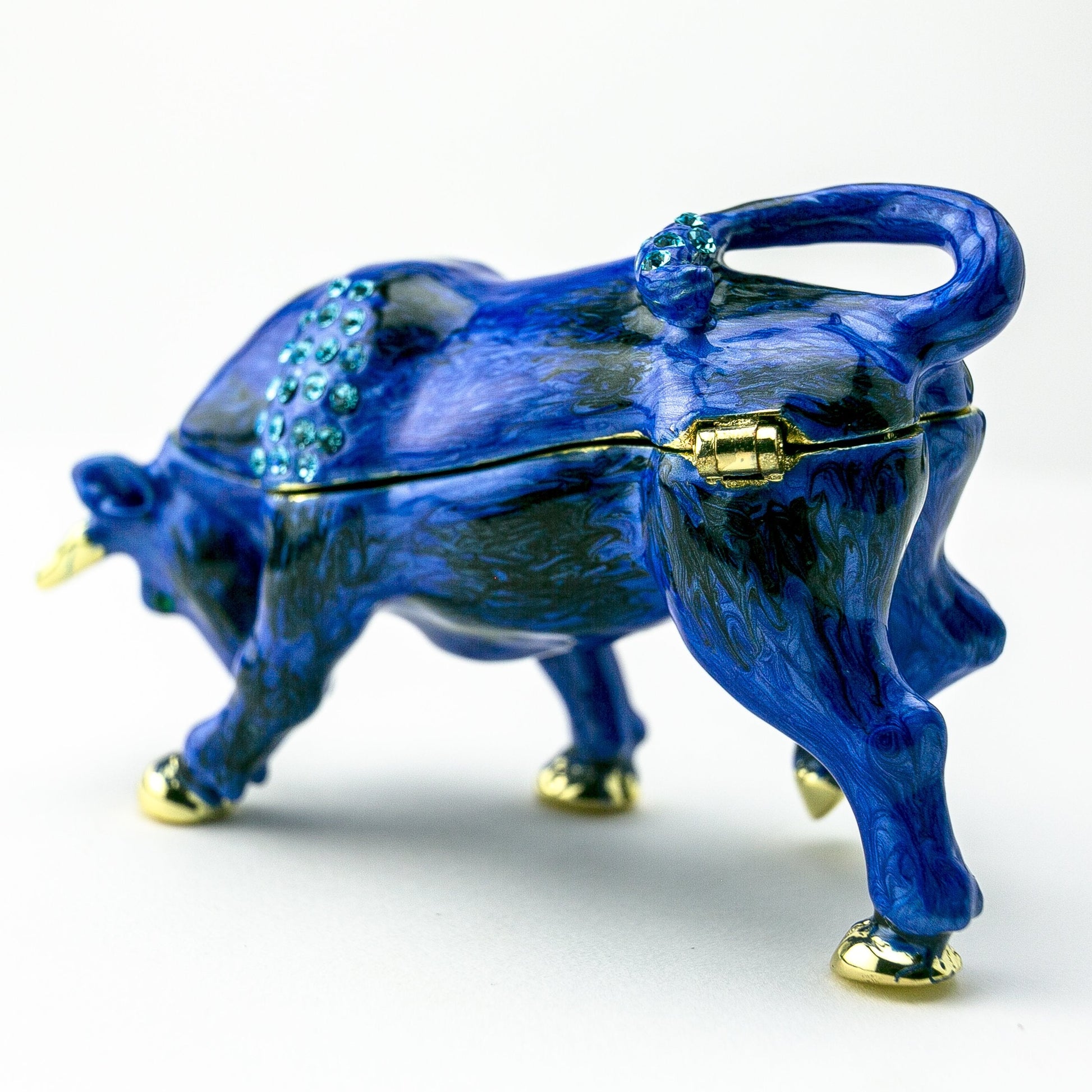 Blue Bull Figurine - Handcrafted Decorative Box Orchid Menoetius