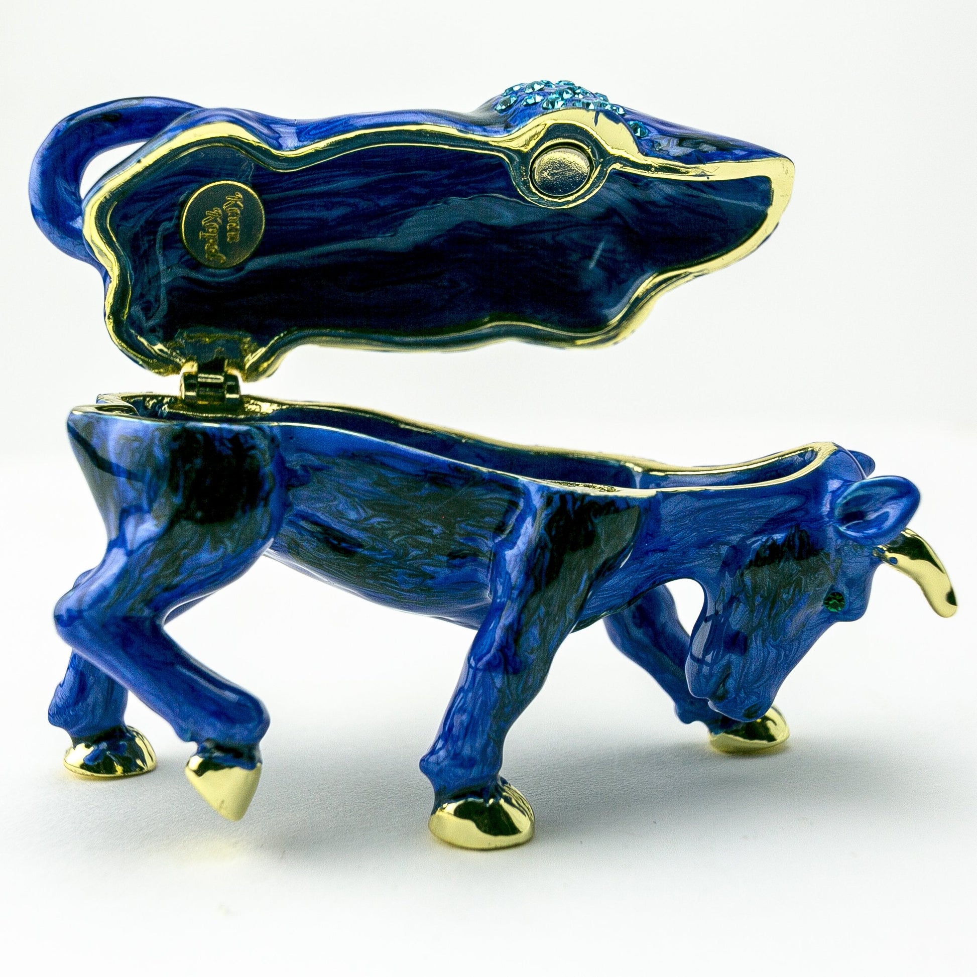 Blue Bull Figurine - Handcrafted Decorative Box Orchid Menoetius
