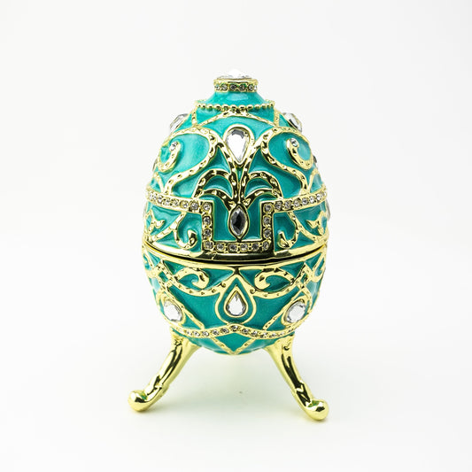 Turquoise Music Playing Russian Egg - Handcrafted Enamel Decorative Box Orchid Menoetius