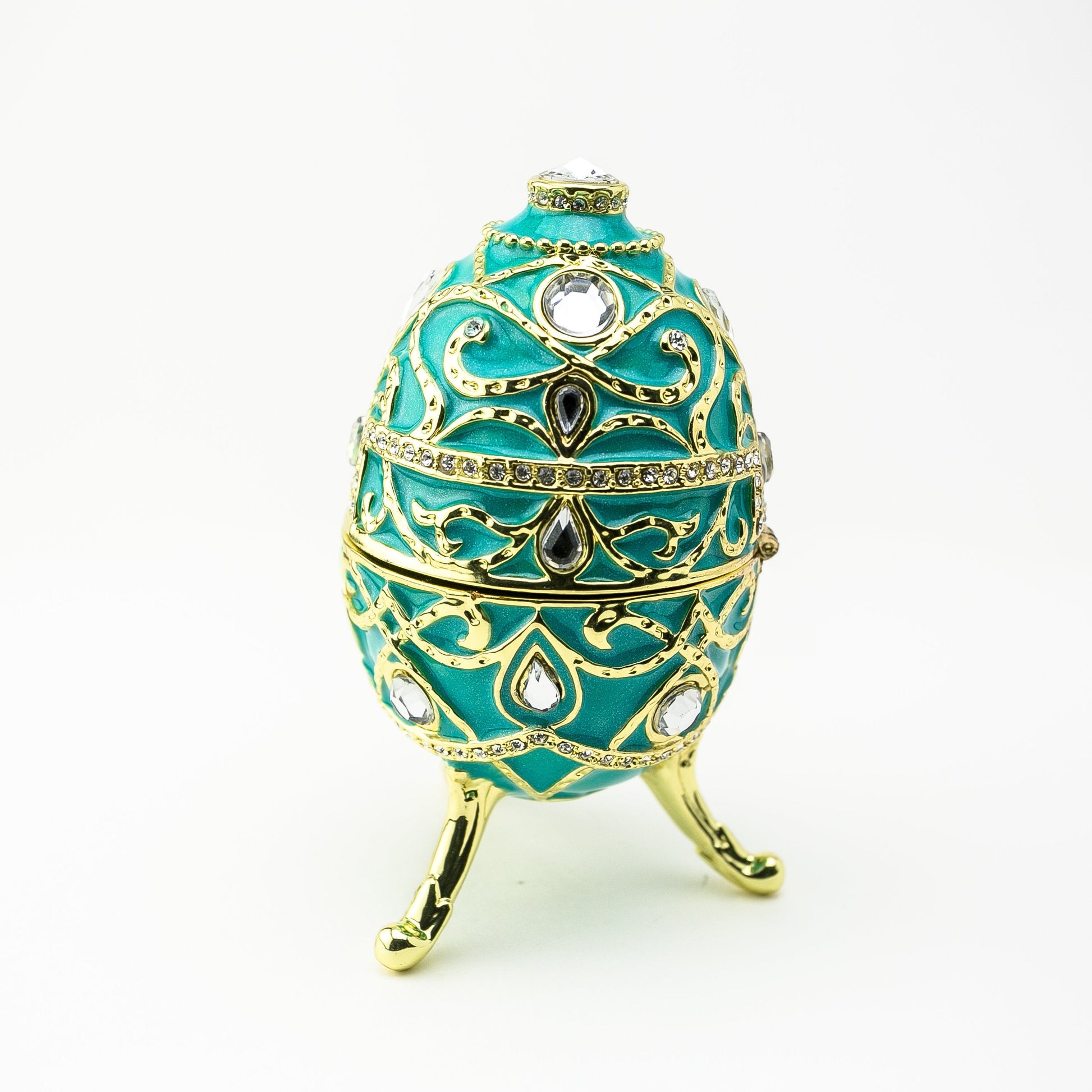Turquoise Music Playing Russian Egg - Handcrafted Enamel Decorative Box Orchid Menoetius