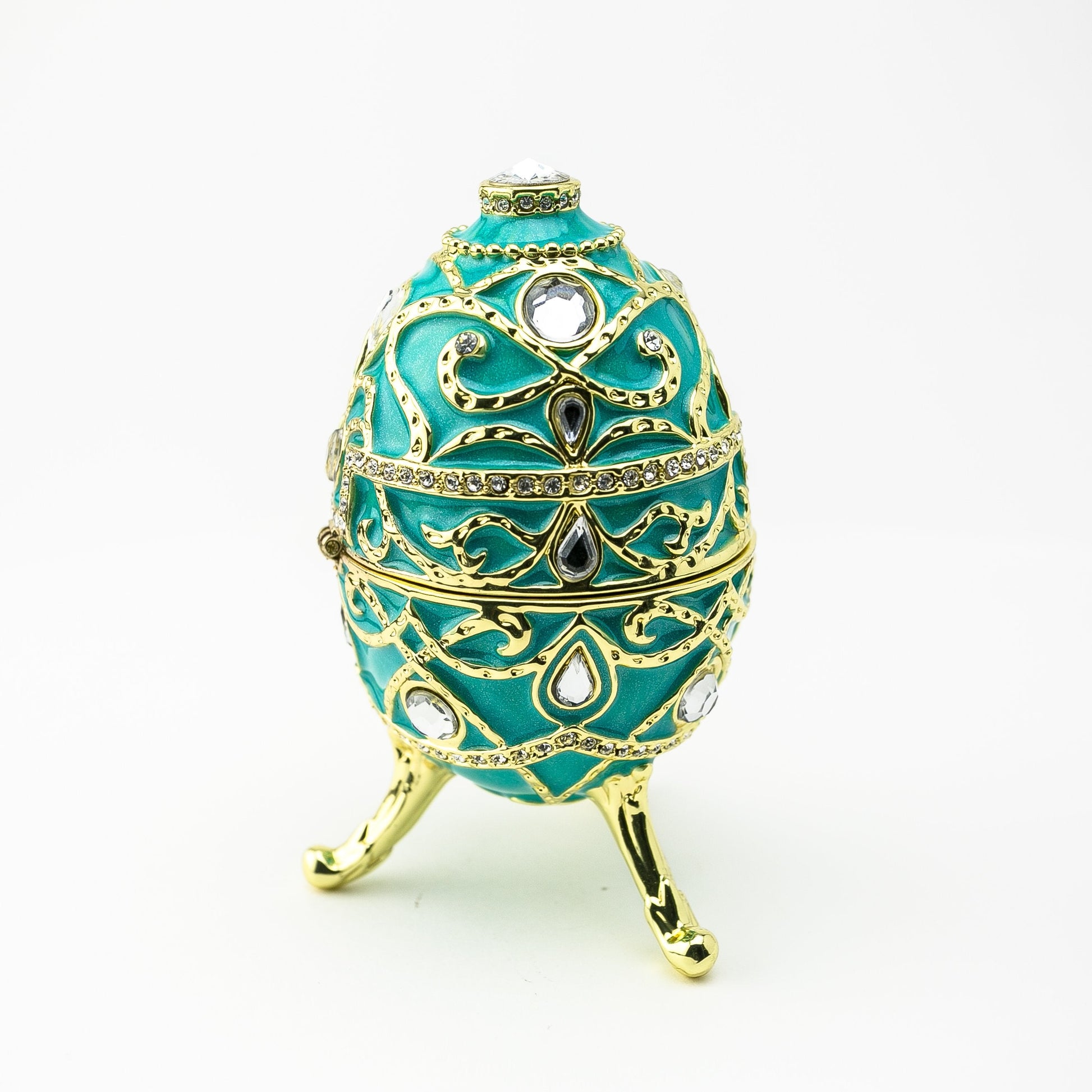 Turquoise Music Playing Russian Egg - Handcrafted Enamel Decorative Box Orchid Menoetius