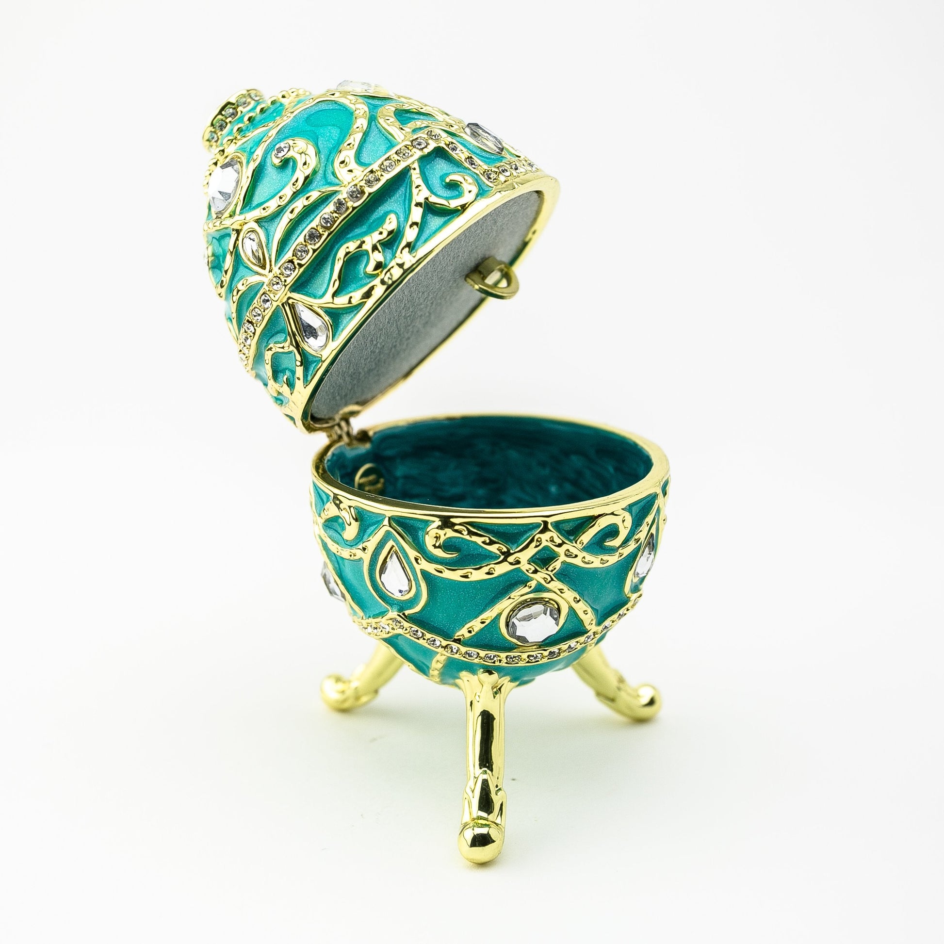 Turquoise Music Playing Russian Egg - Handcrafted Enamel Decorative Box Orchid Menoetius