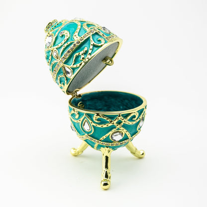 Turquoise Music Playing Russian Egg - Handcrafted Enamel Decorative Box Orchid Menoetius