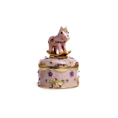 Pink Rocking Horse Music Box - Enamel Painted & Crystal Embellished Collectible Orchid Menoetius
