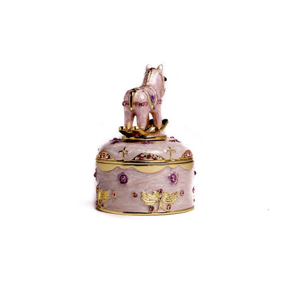 Pink Rocking Horse Music Box - Enamel Painted & Crystal Embellished Collectible Orchid Menoetius