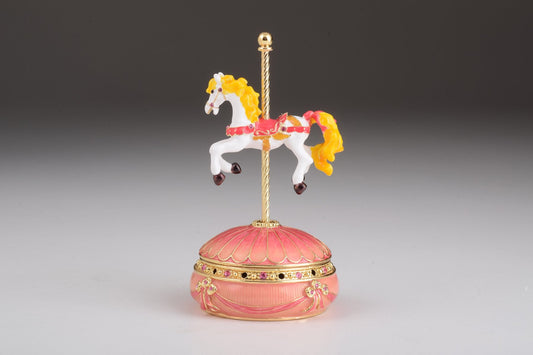 Pink Wind-Up Musical Carousel - Handcrafted Decorative Box Orchid Menoetius