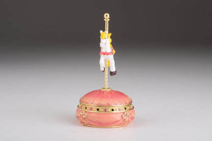 Pink Wind-Up Musical Carousel - Handcrafted Decorative Box Orchid Menoetius