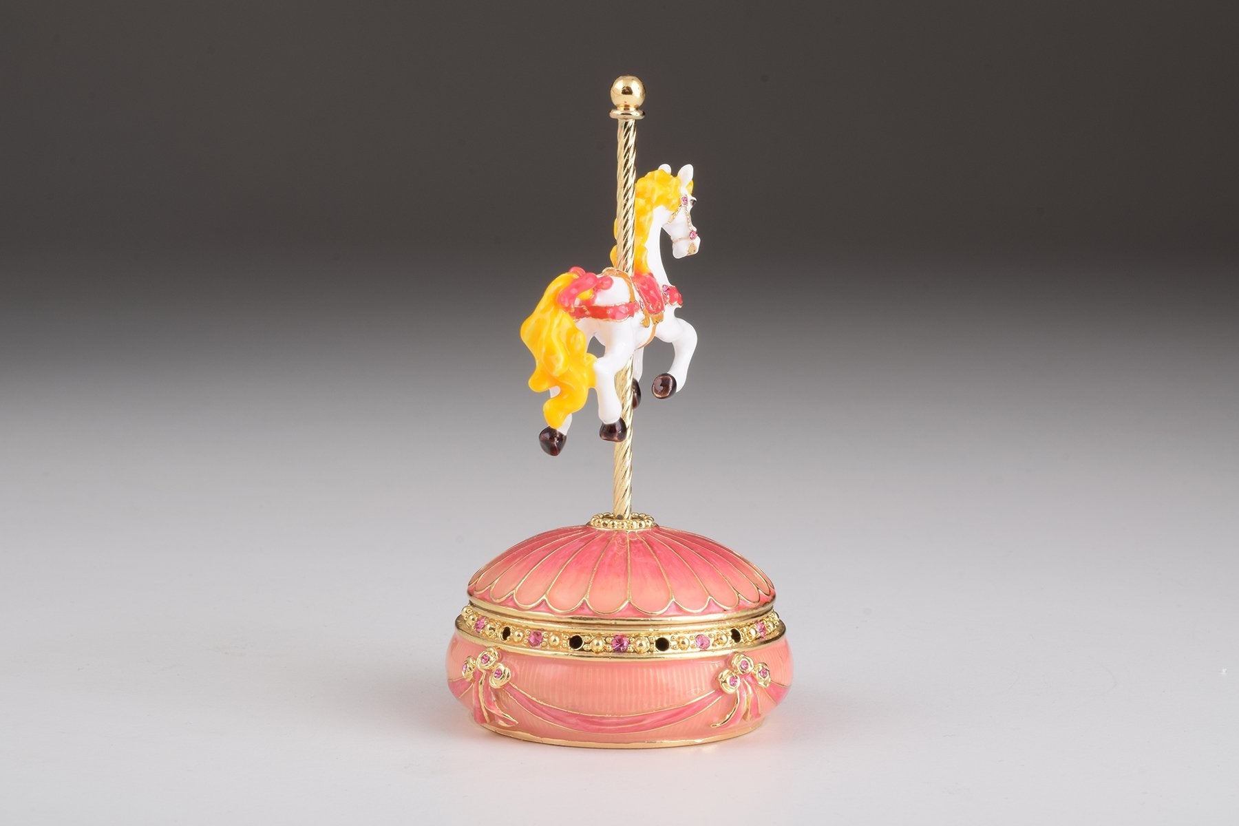 Pink Wind-Up Musical Carousel - Handcrafted Decorative Box Orchid Menoetius