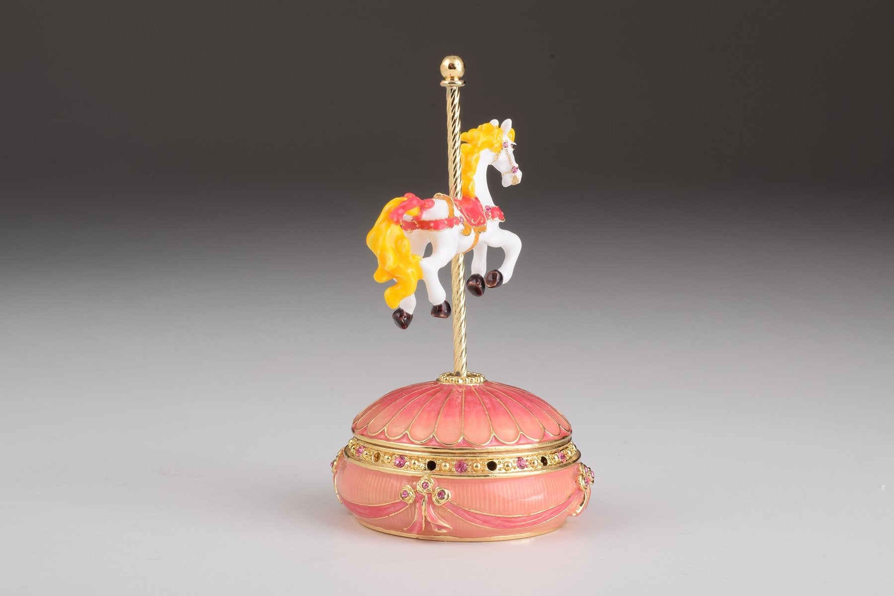 Pink Wind-Up Musical Carousel - Handcrafted Decorative Box Orchid Menoetius