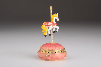 Pink Wind-Up Musical Carousel - Handcrafted Decorative Box Orchid Menoetius